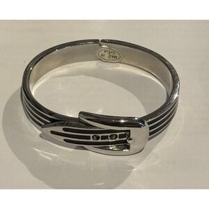 Silver Tone‎ Hinged Bangle Bracelet with Buckle Detail Fashion Jewelry